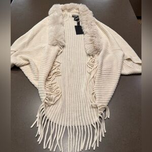 NWT Fringe and Fur Trimmed Wrap Sz: S/M